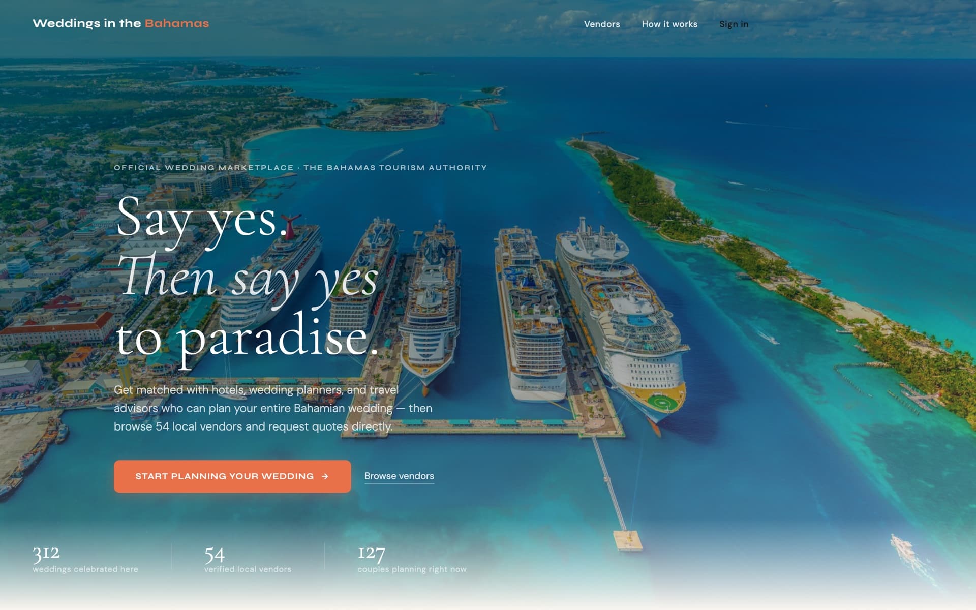A LOVU Compass-powered destination wedding marketplace, fully branded for a tourism board