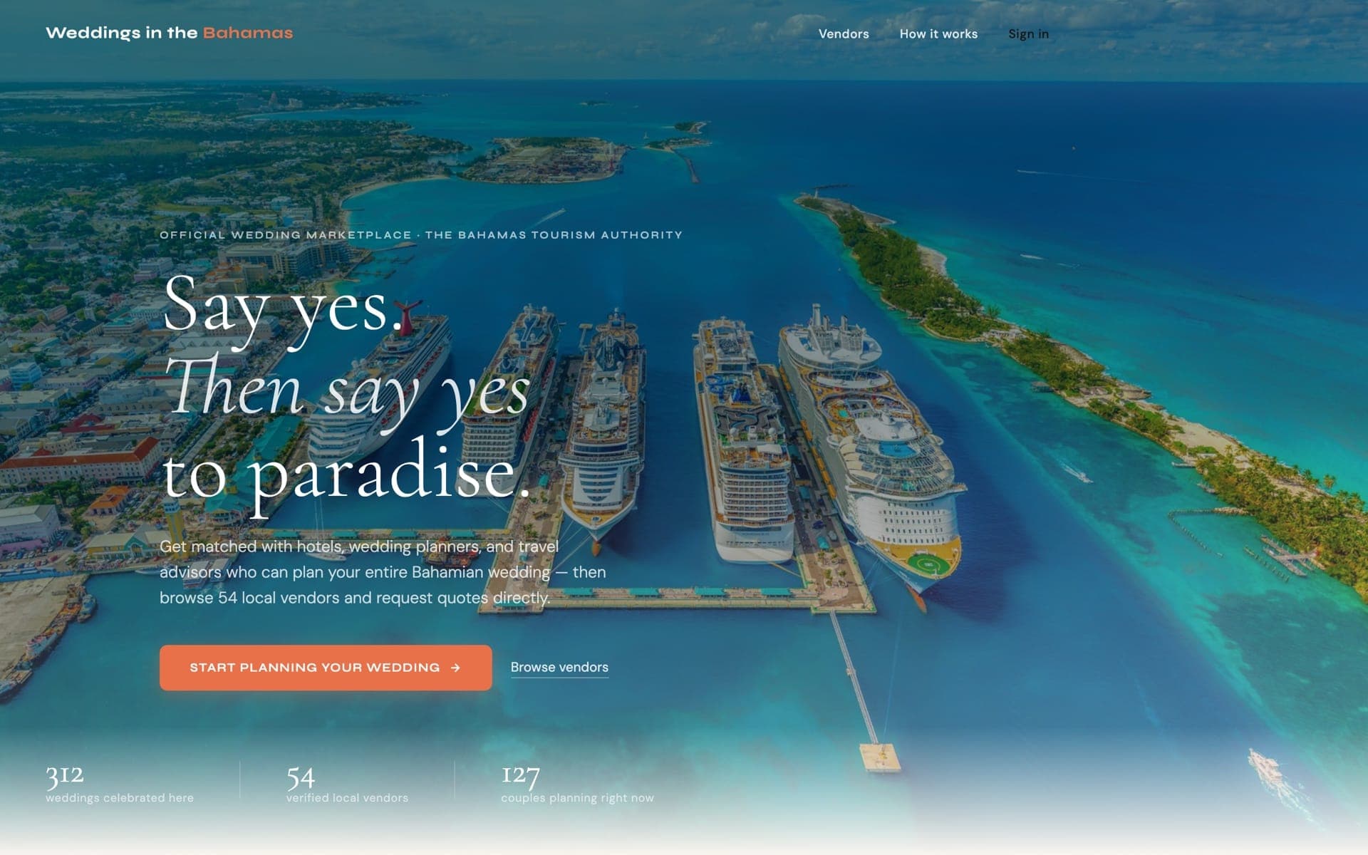 A LOVU Compass-powered destination wedding marketplace, fully branded for a tourism board